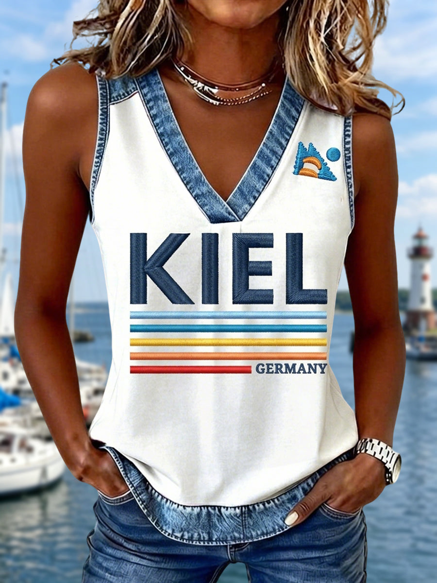 Damen Kieler Woche Print Lässiges Westen-Top