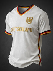 Herren-Fußball-T-Shirt aus Deutschland mit V-Ausschnitt und Aufdruck