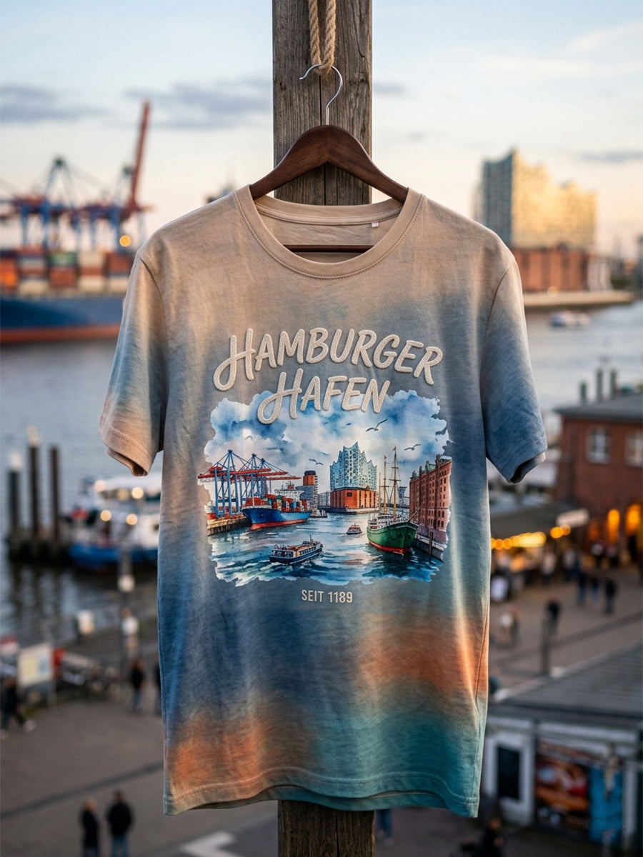 Herren-Hafengeburtstag-Print-Shirt mit kurzen Ärmeln