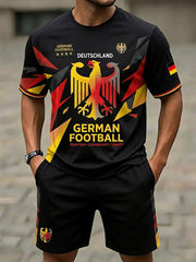 Herren-Set bestehend aus bedrucktem T-Shirt und Shorts für deutsche Fußballfans