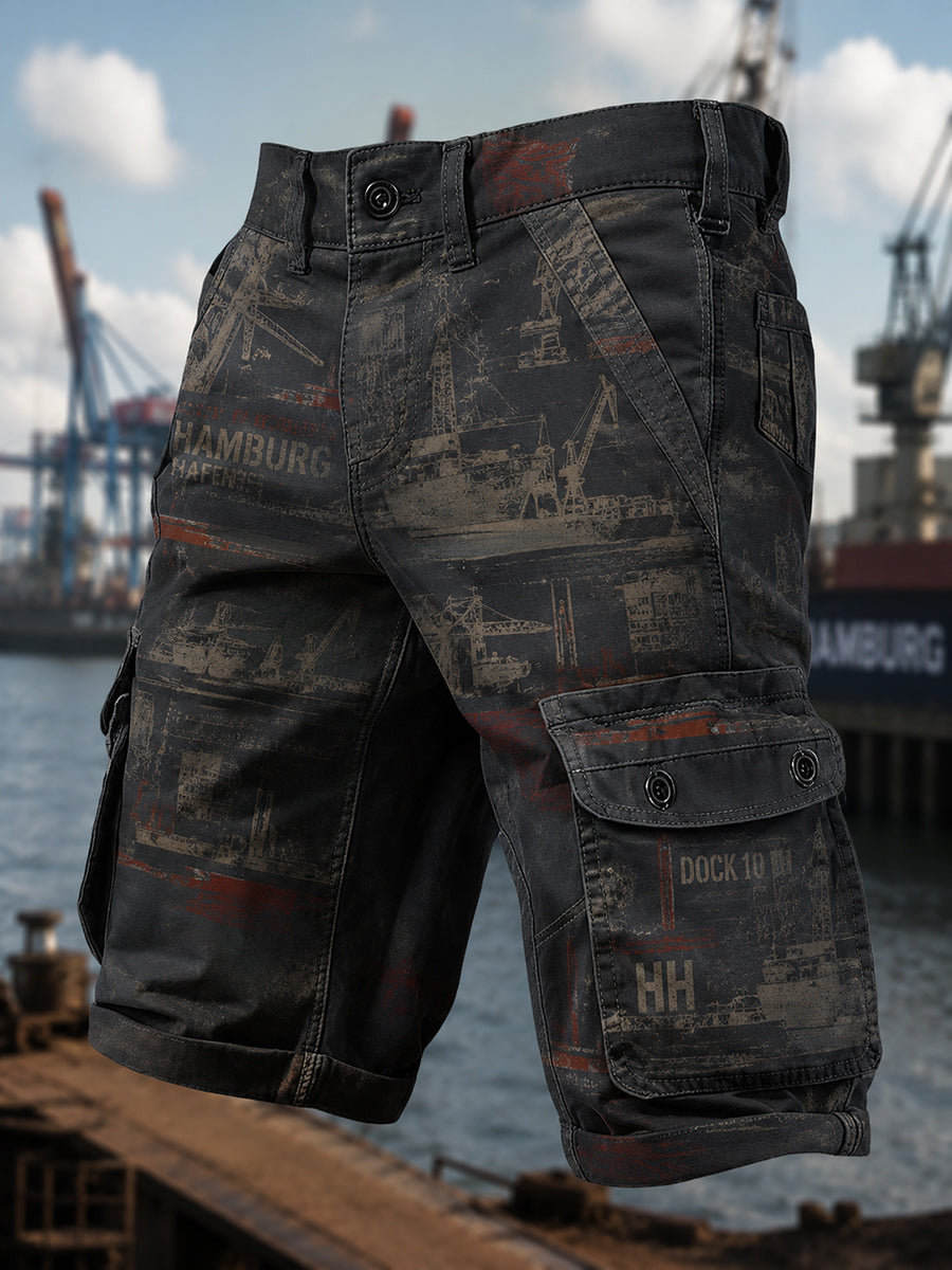Herren-Retro-Shorts mit Hafenmotiv in lässigem Stil