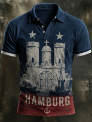 Herren-Retro-Hemd mit Hamburger Hafenmotiv