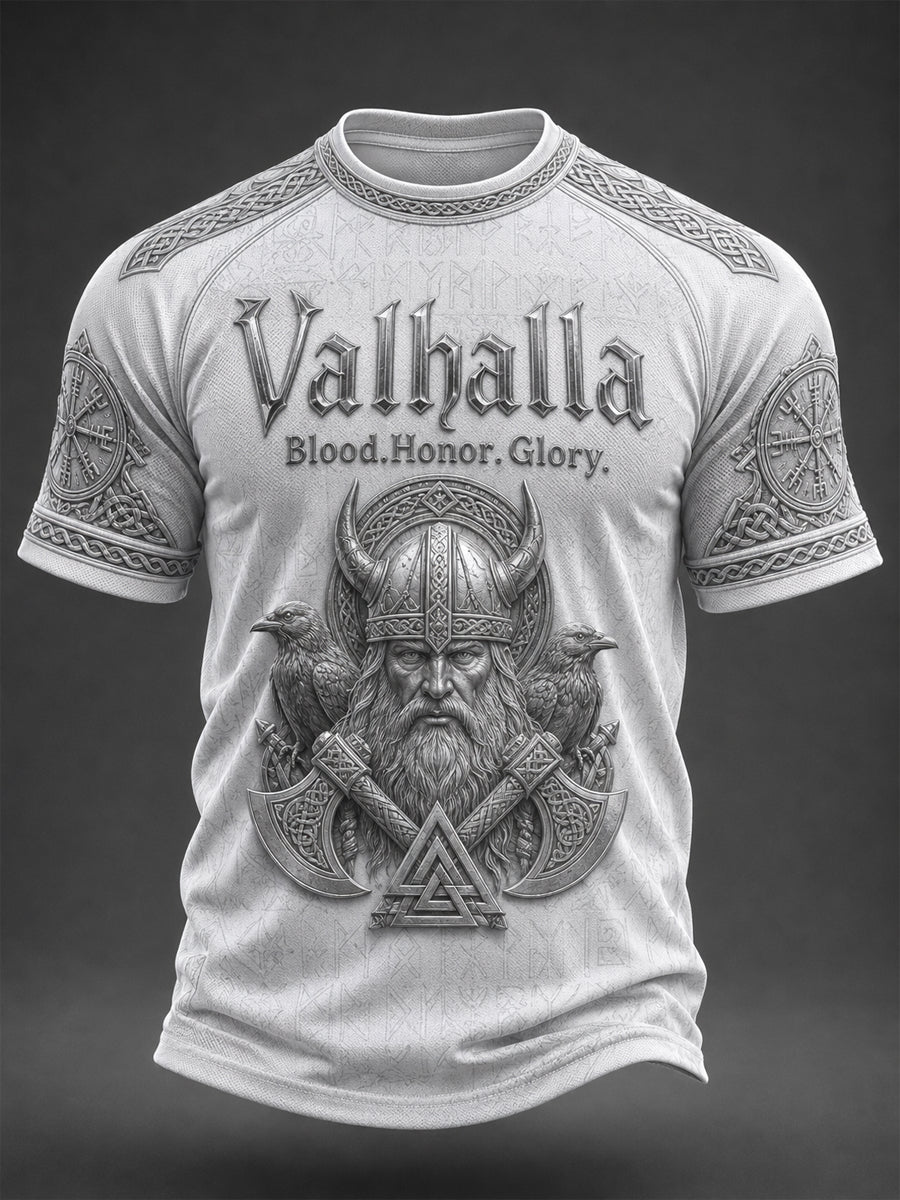 Herren-T-Shirt Valhalla mit Aufdruck, lässig, Kurzarm