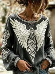 Frauen Viking Wings Keltischer Knoten Print Baumwoll-Leinen hemd