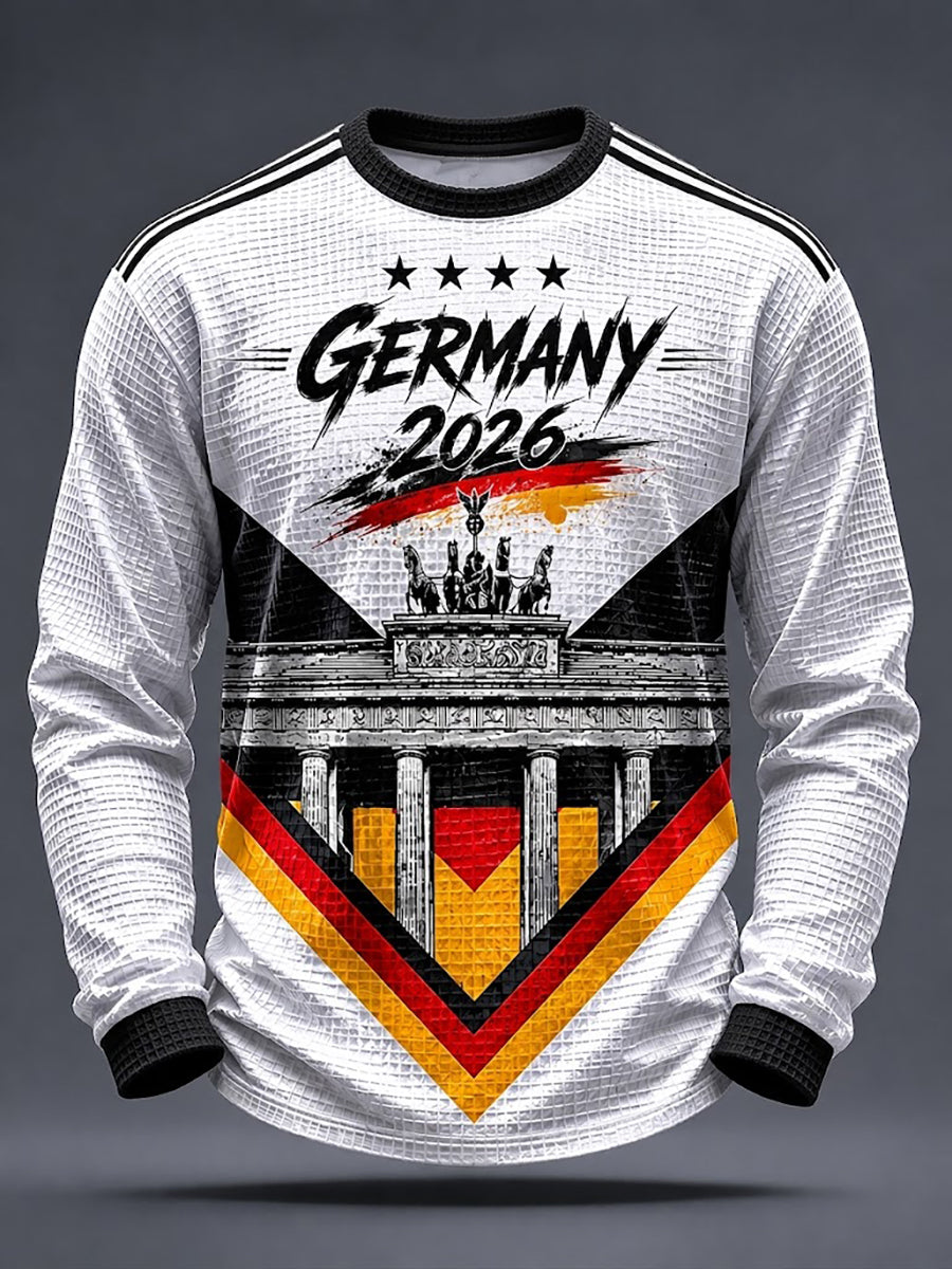 Herren-Fußballfan-Waffelpullover mit Aufdruck aus Deutschland