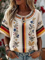 Damen Boho T-Shirt mit deutschem Blumen druck