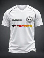 Herren-Fun-T-Shirt mit Fußball- und Bier-Print sowie V-Ausschnitt
