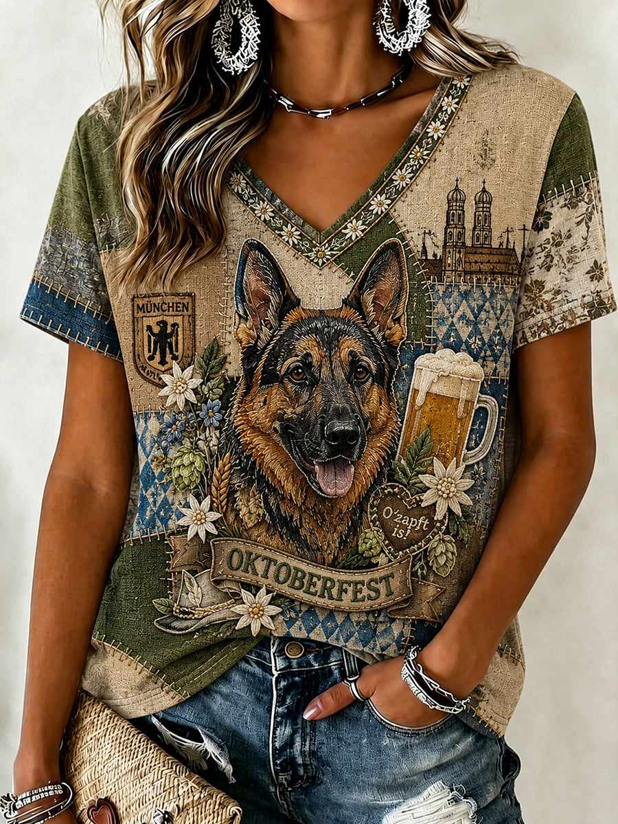 Frauen Oktoberfest München Dackel Print T-Shirt